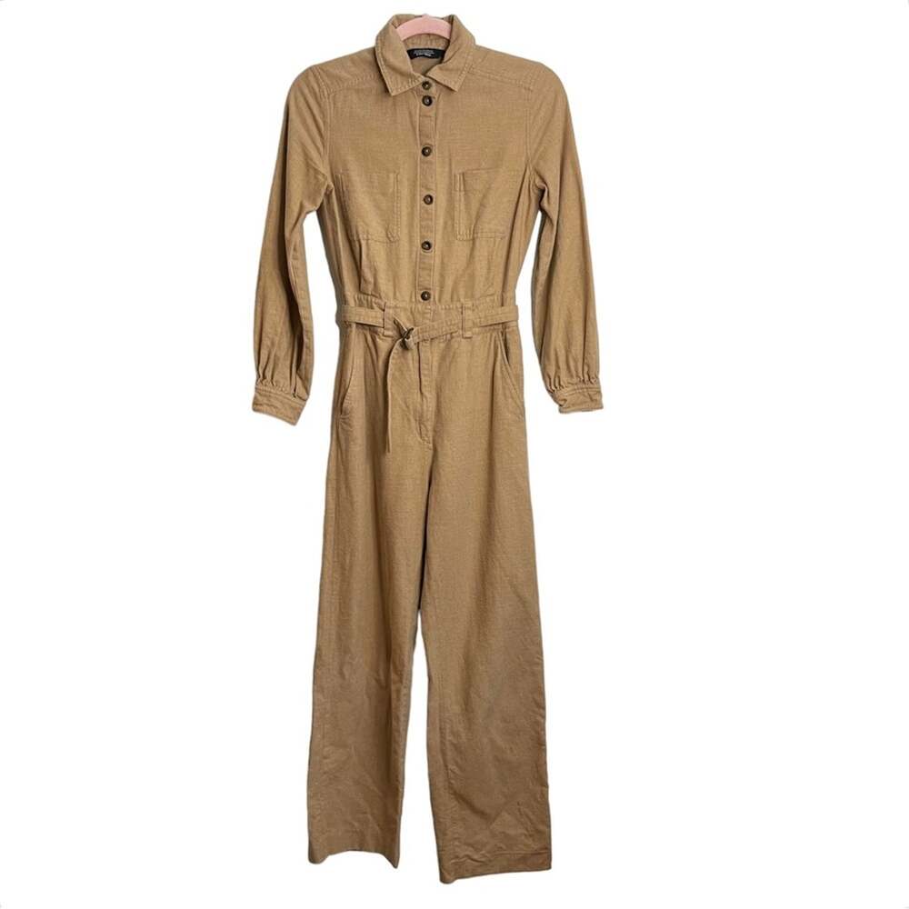 & Other Stories Long Sleeve Tan Utility Jumpsuit